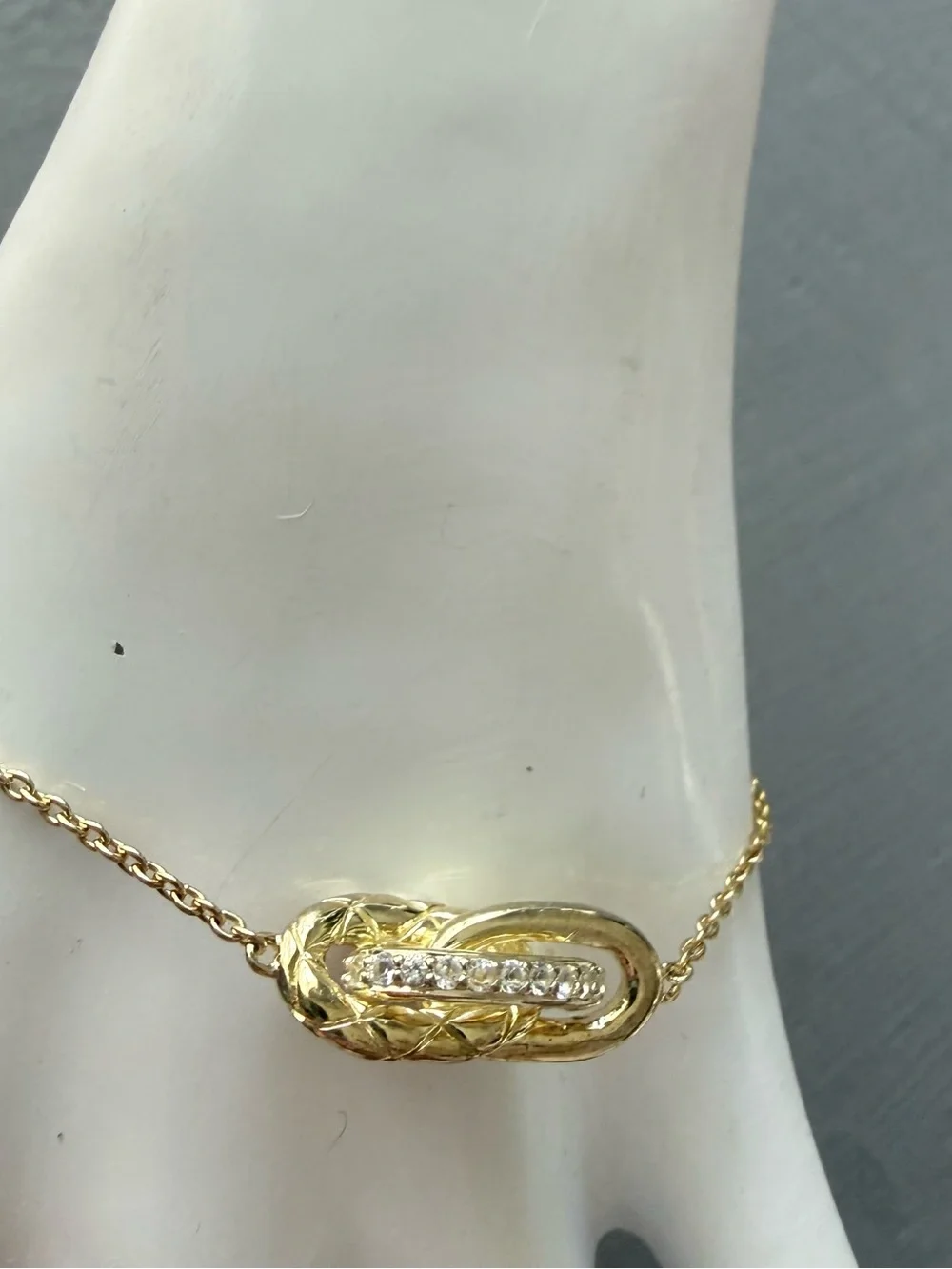 Judith Ripka 14k Gold Clad 925 Sterling  Knot Link Bracelet Crystal Accent NEW